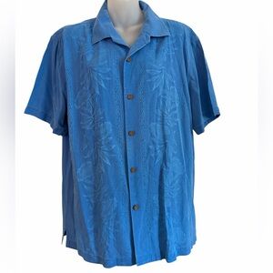 Tommy Bahama Men’s Hawaiian Silk Shirt Short Sleeve Blue Size Large